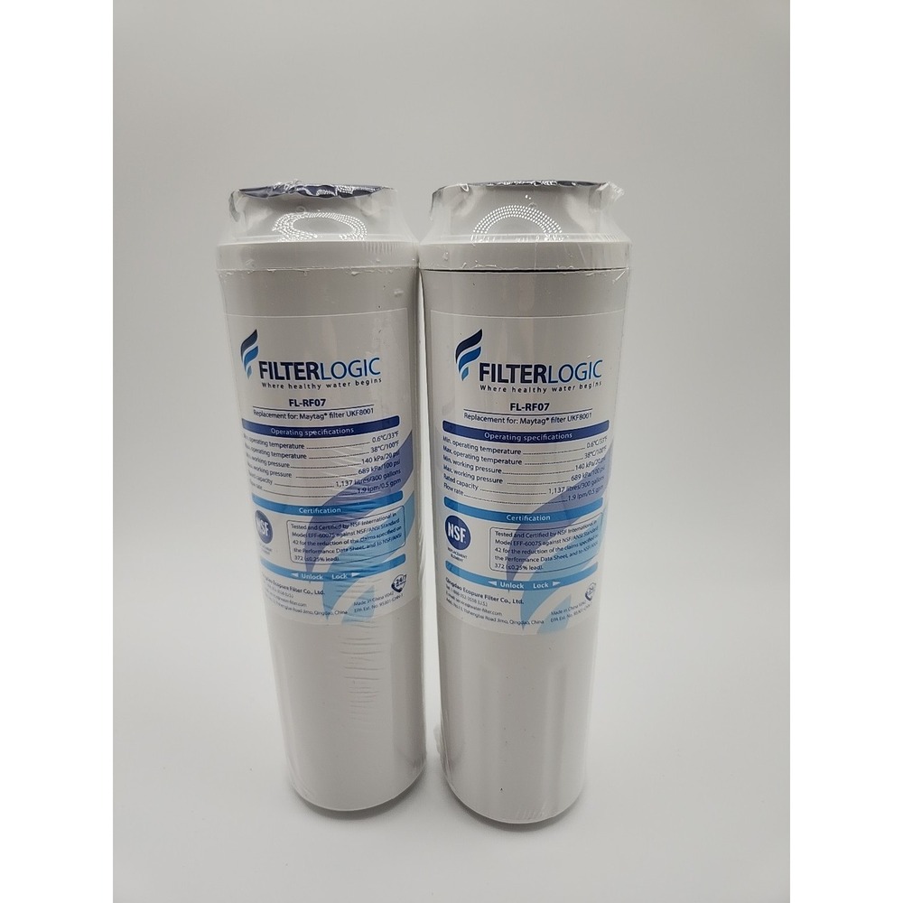 (2) New FilterLogic FL-RF07's Refrigerator Water Filters Fits MAYTAG UKF8001